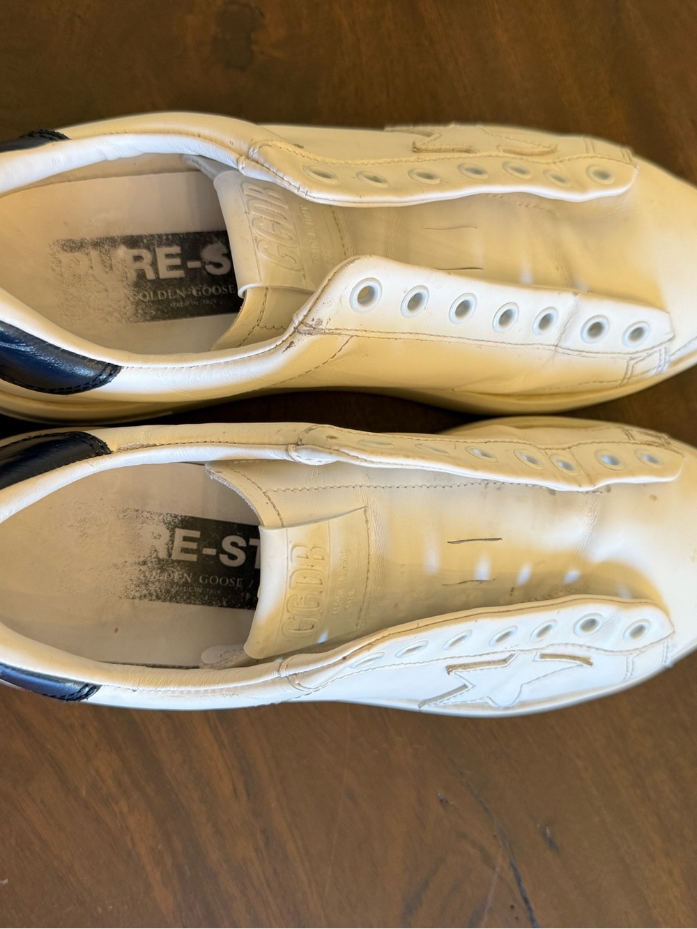 Golden Goose White Leather womens Sneakers with black Heel NO SHOELACES